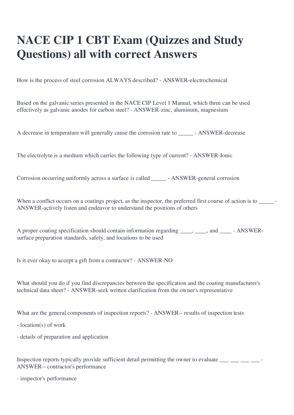 Preview image for NACE CIP 1 CBT Exam (Quizzes and Study Questions) all with correct Answers